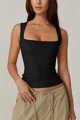 Summer Square-neck Tank Solid Sleeveless Tops