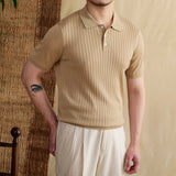 Athens Ribbed Pleated Knit Polo Shirt