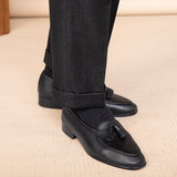 Tassel Pebble Grain Leather Belgian Loafers