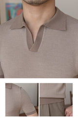 Buttonless Honeycomb Contrast Knitted Polo