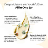LA PURE Beef Tallow Face Cream – Grass-Fed with Aloe Vera & Hyaluronic Acid | 4 oz Deep Hydration